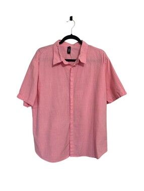 Ouku Pink Cotton Linen Button Up Short Sleeve Top 2X Breathable Sustainable